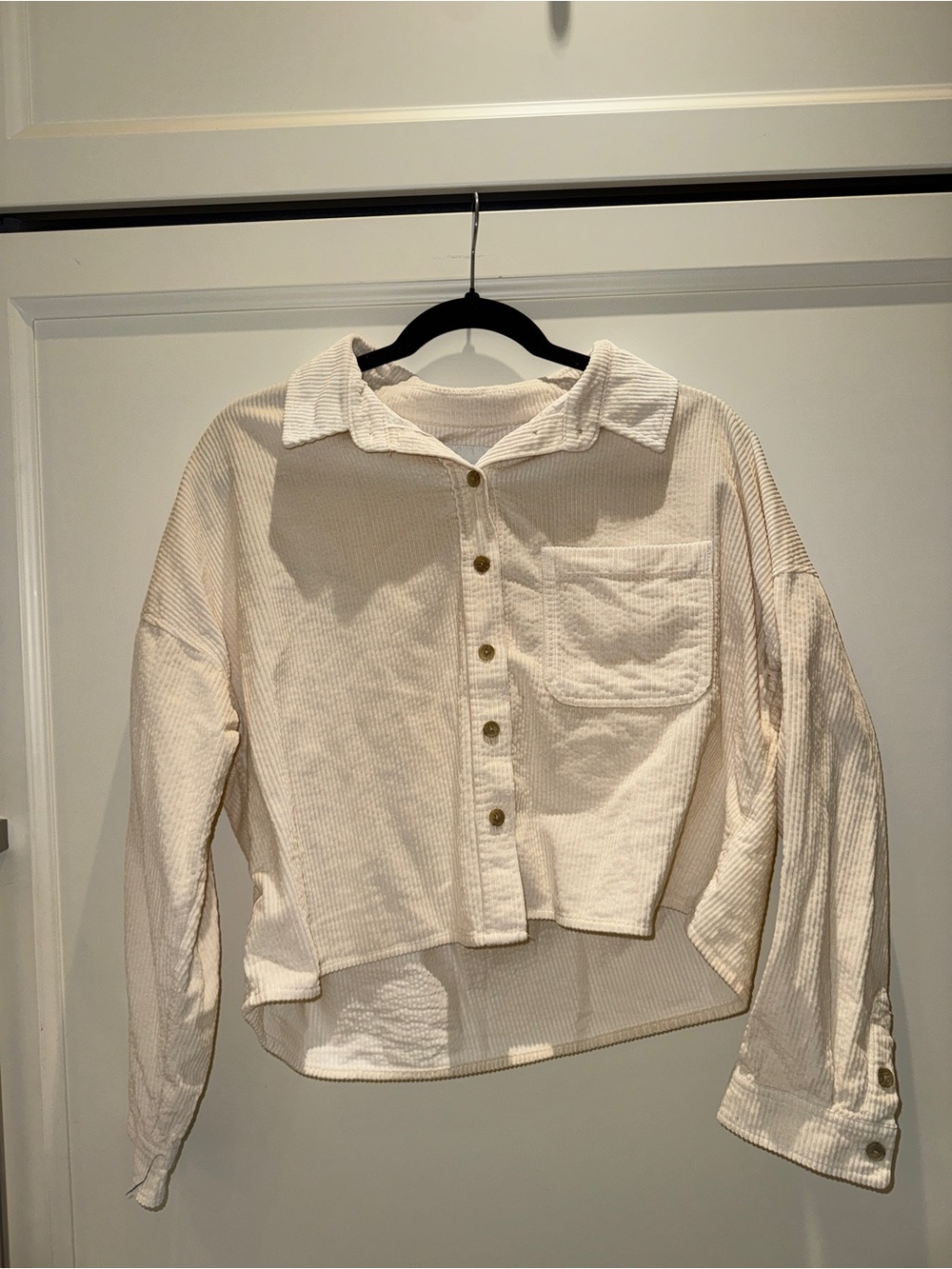 American Eagle Cream Corduroy Button-Front Top
